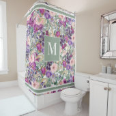 Rideaux De Douche Monogramme Floral rose pourpre Boho vert (En situation)