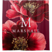 Rideaux De Douche Monogramme Floral Rouge Et Or Bourgogne Élégant (Devant)