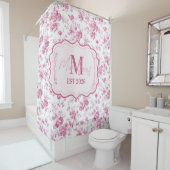 Rideaux De Douche Monogramme floral toile rose (En situation)