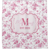 Rideaux De Douche Monogramme floral toile rose (Devant)