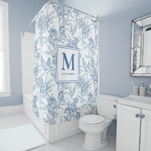 Rideaux De Douche Monogramme français Toile de Jouy Floral Vintage B