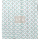 Rideaux De Douche Monogramme géométrique bleu clair et beige (Devant)