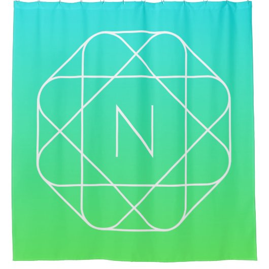 Rideaux De Douche Monogramme géométrique cool | Ombre Vert bleu et c (Devant)
