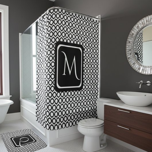 Rideaux De Douche Monogramme géométrique moderne noir blanc