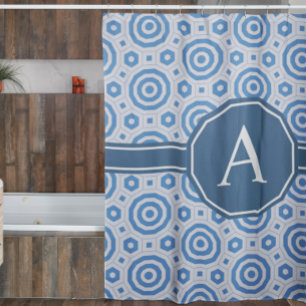 Rideaux De Douche Monogramme géométrique moderne simple bleu et blan