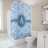 Rideaux De Douche Monogramme géométrique moderne simple bleu et blan (En situation)