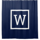 Rideaux De Douche Monogramme graphique marine à bordure prépa (Devant)