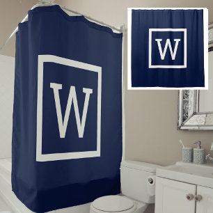 Rideaux De Douche Monogramme graphique marine à bordure prépa