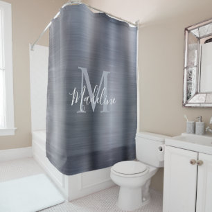 Rideaux De Douche Monogramme gris argenté noir métal brossé tendance