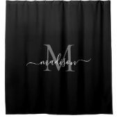 Rideaux De Douche Monogramme gris argenté noir Nom du script féminin (Devant)