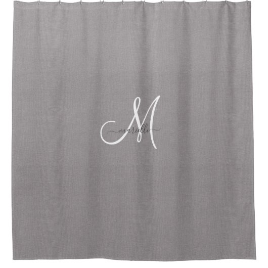 Rideaux De Douche Monogramme Gris Blanc Script Faux Lin (Devant)