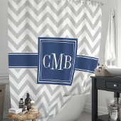 Rideaux De Douche Monogramme gris et bleu marine Chevron