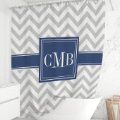 Rideaux De Douche Monogramme gris et bleu marine Chevron