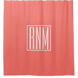 Rideaux De Douche Monogramme initial Blanc Sur Le Corail