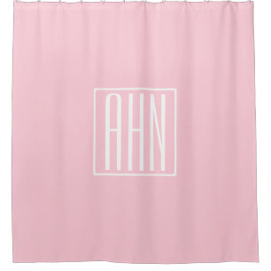 Rideaux De Douche Monogramme initial   Blanc sur rose clair