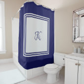 Rideaux De Douche Monogramme Initial Carré Gris Bleu Orné (En situation)