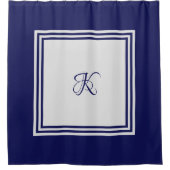 Rideaux De Douche Monogramme Initial Carré Gris Bleu Orné (Devant)