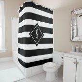 Rideaux De Douche Monogramme initial des rayures noires et blanches  (En situation)