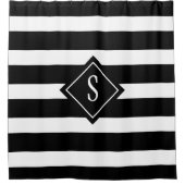 Rideaux De Douche Monogramme initial des rayures noires et blanches  (Devant)