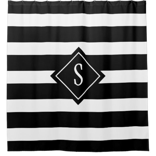 Rideaux De Douche Monogramme initial des rayures noires et blanches  (Devant)