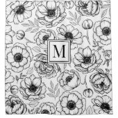 Rideaux De Douche Monogramme initial floral blanc noir (Devant)