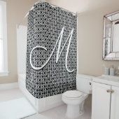 Rideaux De Douche Monogramme initial géométrique noir et blanc (En situation)