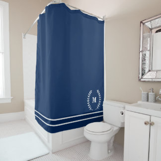 Rideaux De Douche Monogramme initial Marine bleu minimaliste moderne