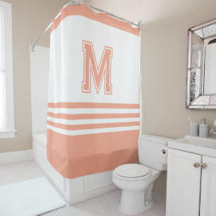 Rideaux De Douche Monogramme initial moderne style blanc et pêche