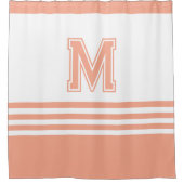 Rideaux De Douche Monogramme initial moderne style blanc et pêche (Devant)