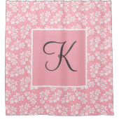 Rideaux De Douche Monogramme initial rose blanc gris floral (Devant)