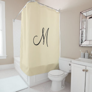 Rideaux De Douche Monogramme Initial Simple Minimal Beige Noir