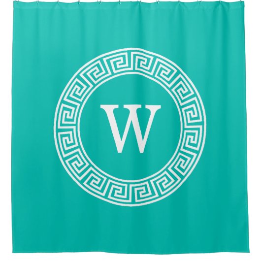 Rideaux De Douche Monogramme initial turquoise Wht Key grecque (Devant)