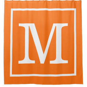 Rideaux De Douche Monogramme Initial XL Cadre Blanc Orange Citrouill