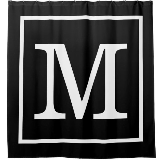 Rideaux De Douche Monogramme Initial XL Cadre Noir et Blanc (Devant)