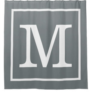Rideaux De Douche Monogramme initial XL encadré gris charbon blanc