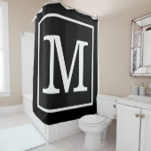 Rideaux De Douche Monogramme initial XL encadré noir blanc (En situation)