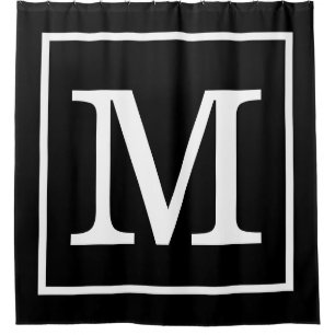 Rideaux De Douche Monogramme initial XL encadré noir blanc