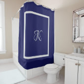 Rideaux De Douche Monogramme initiale bleu gris élégant (En situation)