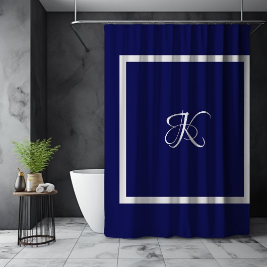 Rideaux De Douche Monogramme initiale bleu gris élégant