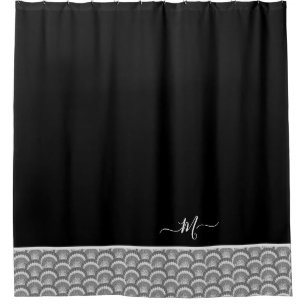 Rideaux De Douche Monogramme initiale élégant noir blanc Nautical