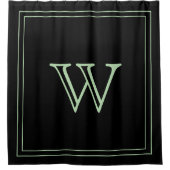 Rideaux De Douche Monogramme initiale élégant noir et vert pâle (Devant)