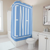 Rideaux De Douche Monogramme Initiales 3 Moderne Gras | Bleu Clair (En situation)