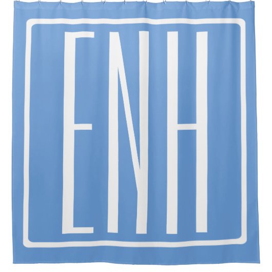 Rideaux De Douche Monogramme Initiales 3 Moderne Gras | Bleu Clair (Devant)