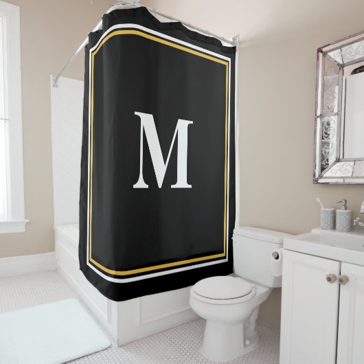 Rideaux De Douche Monogramme Initiales Or Noir Blanc Nom personnalis (En situation)