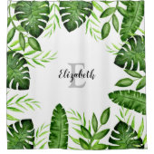 Rideaux De Douche Monogramme Jungle Tropical Feuille Script Plante (Devant)