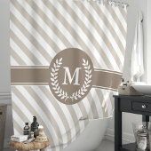Rideaux De Douche Monogramme Laurier rayé beige et mocha
