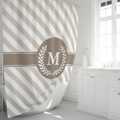 Rideaux De Douche Monogramme Laurier rayé beige et mocha