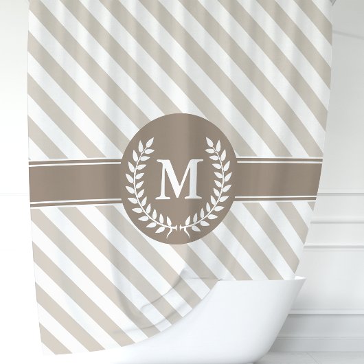 Rideaux De Douche Monogramme Laurier rayé beige et mocha