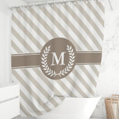 Rideaux De Douche Monogramme Laurier rayé beige et mocha