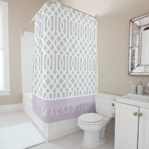 Rideaux De Douche Monogramme Lilac et Grey Trellis Couleurs modifi